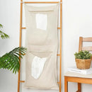 100% Linen Hanging Laundry Bag with 2 Compartments, Over the Door Laundry Hamper, Dirty Clothes Space Saving Organizer 19.7 x 47 Inches, Linen by CozyNest Decor
