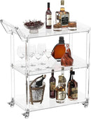 HMYHUM Acrylic Bar Cart with 4 Lockable Wheels, 30.5" L x 15.2" W x 34.5" H, Rolling Serving Cart for The Home Bar, Kitchen, Living Room, with Pulling Handle, Modern, 3-Tier, Clear by CozyNest Decor