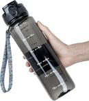 OLDLEY 32 oz Water Bottle, Motivational Water Bottle with Time Marker, Sports Water Bottle With Strap, Leakproof & BPA Free Large Water Bottles for School, Gym, Travel,Tritan, Transparent Black by CozyNest Decor