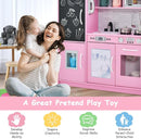 HONEY JOY Pink Kids Kitchen Playset, Wooden Little Chef Pretend Toy Kitchen Set w/Chalkboard, Telephone, Utensils, Oven, Microwave, Sink, Play Kitchen for Toddlers, Gift for Boys Girls, Pink by TinyTreasures Baby Boutique