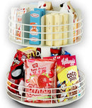 Snack Organizer - Versatile Snack Storage 2 Tier Lazy Susan with Convenient Grab-and-Go Design, Metal Snack Holder for Home, Office, Breakroom, 12.13" L x 12.13" W x 12.56" H (Matte White) by CozyNest Decor