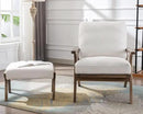 Mid Century Modern Accent Chair with Ottoman, Farmhouse Linen Upholstered Living Room Armchair and Ottoman Set, 23" Seat Wide Retro Leisure Lounge Chair with Wood Frame for Home, Bedroom, White by CozyNest Decor