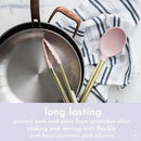 Gold and Pink Kitchen Utensil Set with Holder - 7-Piece Cooking Tools with Gold Whisk, Ladle, Tongs, Turner, Spatula, and Spoon - Stylish Pink Kitchen Accessories for Modern Cooking & Serving by CozyNest Decor