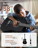 Moukey 38" Acoustic Guitar for Beginners Kids Youth Adult Dreadnought Guitarra Acustica Kit with Chord Poster, Gig Bag, Tuner, Picks, Nylon Strings, Capo, Strap - Black by TinyTreasures Baby Boutique