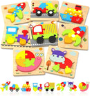 Yetonamr Wooden Toddler Puzzles Gifts Toys for 1 2 3 Years Old Boys Girls, 8 Vehicle Shape Montessori Toy Educational Blocks Kids Toys Gift Baby Learning Toy Age 1-3, 2-4 by TinyTreasures Baby Boutique