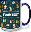 Personalized Mug for Kids - Woodland Animals - Custom Name/Text, Ceramic Hot Chocolate/Cocoa/Coffee Cup for Boys/Girls, Birthday/Christmas/Holiday Gift - 15 oz, Navy Blue by TinyTreasures Baby Boutique