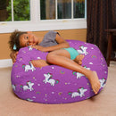 Posh Creations Bean Bag Chair for Kids, Teens, and Adults Includes Removable and Machine Washable Cover, 38in - Large, Canvas Unicorn and Rainbows on Purple by TinyTreasures Baby Boutique