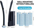 Disposable Toilet Brush with 50 Wand Cleaner Refills Pads，Wall Mounted Toilet Bowl Holder Set，Toilet Cleaning System Starter Kit，Bathroom Cleaning System for Sink Bathtub Wash Basin by CozyNest Decor