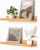 Heimlove Picture Ledge Shelf, Small Floating Shelves Set of 2, 16 Inches Picture Shelf for Wall with Ledge, Kids Bookshelf Wall Mounted for Living Room Bedroom Decor Books Photo Frames, Oak by CozyNest Decor