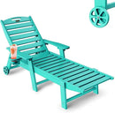 Lounge Chair Outdoor, Chaise Lounge, HDPE 6-Position Outdoor Chaise Lounge, Patio Lounge Chair with Wheels & Cup Holder for Pool Poolside Deck Backyard, Lake Blue by GreenHaven Gardens