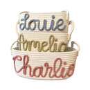 Personalized Baby Name Basket, Custom Woven Baby Shower Gift Basket with Cotton Rope Handle Baby Diaper Nursery Shelf Storage Basket Bin for Kids' Bedroom (Style 1) by TinyTreasures Baby Boutique