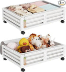 Bamboo Under Bed Storage Containers- Underbed Organizer with Wheels with Large Dust Bag,Sturdy Wood Rolling Under the Bed Shoe Storage Organizer Drawer 2 Packs (White, Small) by CozyNest Decor