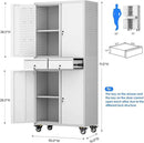 Metal Garage Storage Cabinet with Locking Doors and 2 Adjustable Shelves, Rolling Tool Storage Cabinet with 4 Wheels and 2 Drawer for Garage, Warehouse, White and Gray, Assembly Required by GreenHaven Gardens