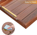 Coffee Table Tray - Large Ottoman Trays for Living Rooms - Wood Serving Tray with Handles(2 Sets) - Wooden Tray for Coffee Table, 4 Round Coasters Included, Dark Brown by CozyNest Decor