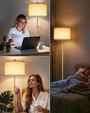 Modern Gold Floor Lamp for Living Room - Adjustable Height Standing Lamp with Marble Base & Linen Shade, 3-Way Dimmable Tall Floor Light for Bedroom, Reading, Bulb Included by CozyNest Decor