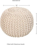 REDEARTH Round Pouf Ottoman - Cable Knitted Boho Poof - Home Décor Cord Pouffe Handmade Circular Footrest for Living Room - Bedroom - Kids Bedroom - 100% Cotton Pouf (18" x 18" x 14") - Ivory by CozyNest Decor