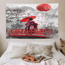 Japanese Red Geisha Tapestry Asian Cherry Blossom Red Sun Traditional Kimono Folk Tapestries Home Decor for Living Room Bedroom Apartment Farmhouse Dorm 90"x60" by CozyNest Decor