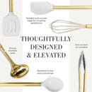 White Silicone and Gold Cooking Utensils Set with Gold Utensil Holder - 7-Piece Silicone Cooking Tools - Ideal for Nonstick Cookware and Stylish Modern Kitchens - Luxury Kitchen Accessories by CozyNest Decor