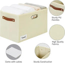 Large 3-Pack Foldable Fabric Storage Bins with Durable PU & Metal Handles , Collapsible Storage Baskets for Shelves, Home Storage, Closet Organizers, Living Room(14.9"x9.8"x9.8", Beige) by CozyNest Decor