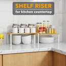 SpaceAid Cabinet Shelf Organizers 2 Pack, Kitchen Counter Rack Shelves Riser, Stackable Expandable Spice Rack, Pantry Cupboard Storage Organization (White and Natural, Long) by CozyNest Decor