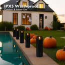 Homemory 4"x12" Black Flameless Candles, Halloween Candles, Outdoor Waterproof Flameless Candles with Remote and Timers, Gothic, Battery Operated LED Pillar Candles, Won't Melt Plastic, 2Pack by CozyNest Decor