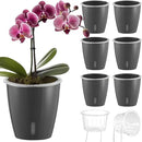 Self Watering Pots for Indoor Plants, 6-Pack 5'' Self Watering Planter with Drainage Holes, Small African Violet Pots with Water Indicator, Clear Wick Orchid Pot, Grey Gold by CozyNest Decor