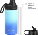 DRINCO Stainless Steel Water Bottle Spout Lid Vacuum Insulated Double Wall Water Bottle Wide Mouth (40oz 32oz 22oz 18oz 14oz) Leak Proof Keeps Cold or Hot (14 oz, 14oz Morning Sky Blue) by CozyNest Decor