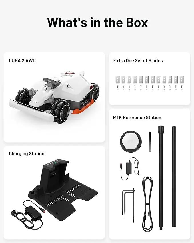 LUBA 2 AWD 3000X Robot Lawn Mower with 4G, Reception 0.75 Acre, Max. 0.89 Acre, All-Wheel-Drive for 80% Slope, UltraSense AI Vision & RTK Automatic Edge Mapping, 1.0"-2.7" Cutting Height, photo 9 of 9
