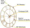 CLXEAST 30 Inch Wall Clock,Large Champagne Gold Metal Roman Numeral Wall Clock, Modern Wall Clocks for Living Room Decor,House Warming Gifts New Home by CozyNest Decor