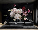 Dark Floral Wallpaper Mural Vintage Peony Flowers Black Background Wall Mural Bedroom (Not Peel and Stick) by CozyNest Decor