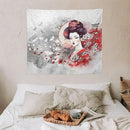 Japanese Geisha Tapestry Asian Red Cherry Blossom Traditional Kimono Folk Tapestries Home Decor for Living Room Bedroom Apartment Farmhouse Dorm 60"x50" by CozyNest Decor