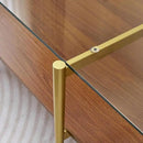 X-Large Rectangle Glass Coffee Table, Mid-Century Modern Design, for Living Room, L47 x W24 x H17 Inch, Clear Glass Top and Walnut MDF Shelf, Sleek Conical Legs with Gold Finish Frame by CozyNest Decor