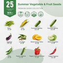 25 Summer Vegetable & Fruit Seeds Variety Pack - 1,870+ Non-GMO Heirloom Veggie & Fruits Seeds for Outdoors and Indoor Home Gardening, Including Collards, Tomato, Pepper, Okra, Onion, Bean, Cucumber by GreenHaven Gardens