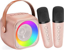 Mini Karaoke Machine for Kids Adults, Portable Bluetooth Speaker with 2 Wireless Microphones, Microphone and Speaker Set with Disco Light for Home Party Christmas Birthday Gift for Girls Boys by TinyTreasures Baby Boutique