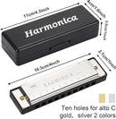 UPINS Harmonica, 4PCS Key of C 10 Hole 10 Tones Titanium Color Harmonica with Case for Beginner (Gold, Silver) by TinyTreasures Baby Boutique