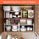 Cabinet Shelves Organizer for Kitchen 11", Expandable Shelf with Adjustable Length, Metal Countertop Organizer, Fits Pantry, Over the Sink, Spices, Microwave & Dishes Storage, White (2 Pack) by CozyNest Decor