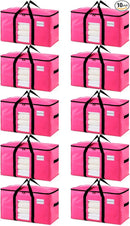 TAILI 10 Pack Pink Extra Large Moving Bags, Heavy Duty Totes with Visible Window, Wrap Around Handles, Ideal for Storage, Space-Saving by TinyTreasures Baby Boutique