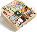 JAUNTY Montessori Wooden Busy Board for Toddlers 3 4 5 Years Old, Wooden Sensory Toddler Toys with LED Light Switches, TV Radio Telegram and Car Driving, Travel Toys Birthday for Boys Girls by TinyTreasures Baby Boutique