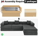 108" Oversized Convertible Sleeper Sofa Bed, Corduroy L Shape Sectional Couch, Folding Sofa Bed with Side Pocket, Modern Cloud Floor Mattress Couch, Modular Sofa for Living Room, Grey by CozyNest Decor