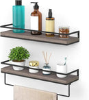 Meangood Floating Shelves Wall Mounted, Wall Shelf with Towel Bar Rustic Wood Wall Storage Shelves for Bedroom,Living Room,Bathroom, Kitchen (Set of 2/Brown) by CozyNest Decor