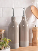 famiware Milkyway 16oz Ceramic Olive Oil Dispenser Bottle, Olive Oil and Vinegar Dispenser Bottle Set of 2 with Stainless Steel Pourers, Suitable for Storage Vinegar, Liquids, Cinnamon Brown by CozyNest Decor
