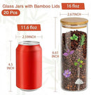 16 oz 20 pcs Glass Jars with Bamboo Lids, Stackable Clear Food Storage Jars, Airtight Kichen Glass Pantry Storage Containers with Lids for Rice, Candy, Sugar, Flour, Nuts, Cookie, Spice by CozyNest Decor
