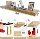 IAE Floating Wall Shelves 48 inch,Bathroom Shelves Wall Mounted,Invisible Shelves Floating Kitchen Shelves,Wooden Wall Shelves with Brackets for Living Room Wall Mounted,Easy Install,Set of 2,Natural by CozyNest Decor
