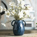 Blue Ceramic Vase with 2 Handles, Modern Farmhouse Decor, Rustic Terracotta Pottery, Decorative Flower Vases, Clay Small Vase, Centerpiece for Dining Table - 7 Inch Tall by GreenHaven Gardens