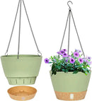QCQHDU 2 Pack 8 inch Hanging Planters for Indoor Plants, Outdoor Hanging Baskets, Self Watering Pots with Drainage Holes & Removable Tray (Green, 8 inch) by GreenHaven Gardens