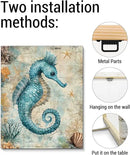 Nautical Seahorse Canvas Wall Art Sea Horse Ocean Theme Print Poster Coastal Framed Picture Painting for Home Beach House Bedroom Wall Decor 8x10 Inch by CozyNest Decor