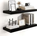 Heimlove 24 inch Floating Shelves for Wall,9.3 inch deep Black Wood Shelves with Invisible Brackets,Wall Mounted Storage & Display Shelves for Bedroom,Living Room,Set of 2 by CozyNest Decor