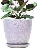 10inch Retro Ceramic Planter with Drainage Hole and Saucer for Multiple Plants, Indoor-Outdoor Garden Pots for Succulent, Orchid, and Flower (Fits Inner Pots Up to 9 Inch, Retro Purple) by CozyNest Decor