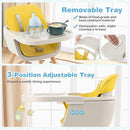 HONEY JOY High Chair, 3-in-1 Eat & Grow Wooden Highchair/Booster Seat/Toddler Chair with Removable Tray, 5-Point Harness, PU Cushion and Footrest for Baby, High Chair for Babies and Toddlers Yellow by TinyTreasures Baby Boutique
