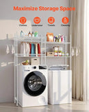 VEVOR Over The Washer and Dryer Storage Shelf, 4 Tier Laundry Room Drying Rack with Hanger Rod and Hooks, Adjustable Over Washer and Dryer Shelves, Laundry Room Shelf Storage Space Saver, White